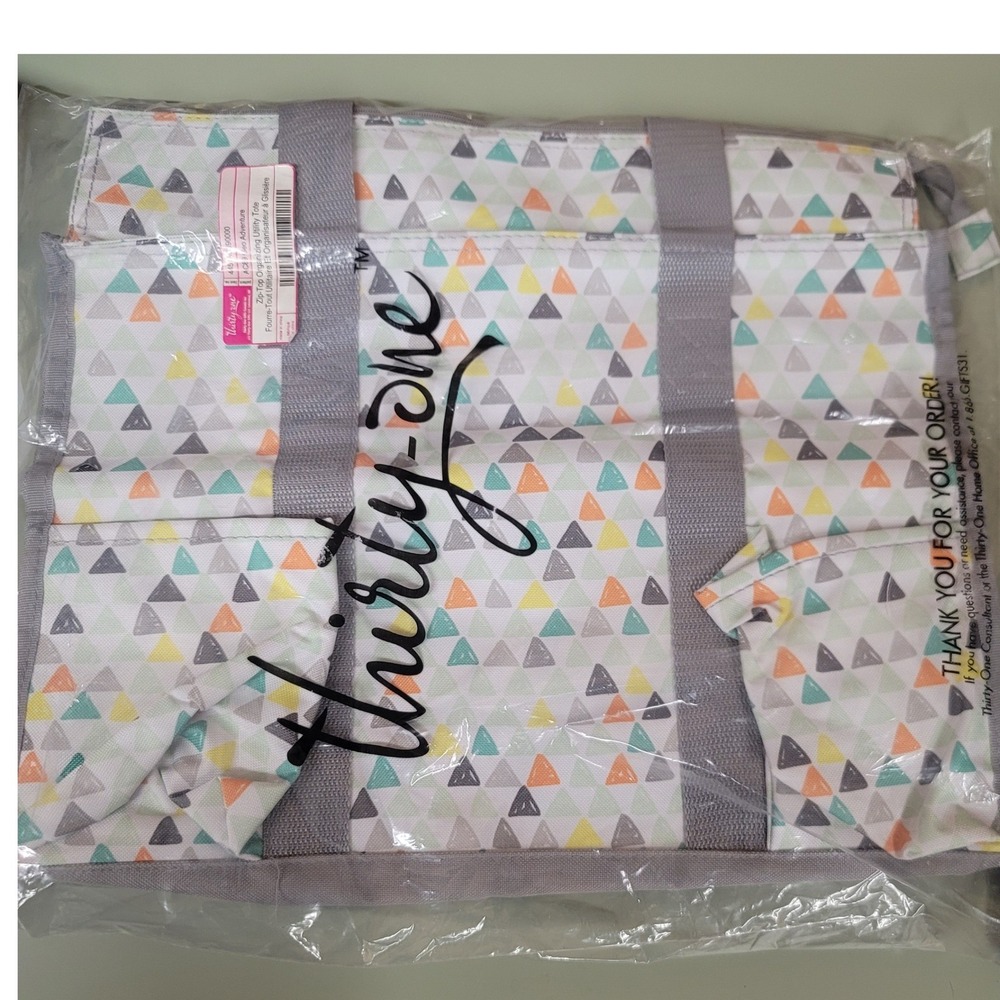 Thirty-One Zip-Top Organizing Utility Tote Geo Adventure New